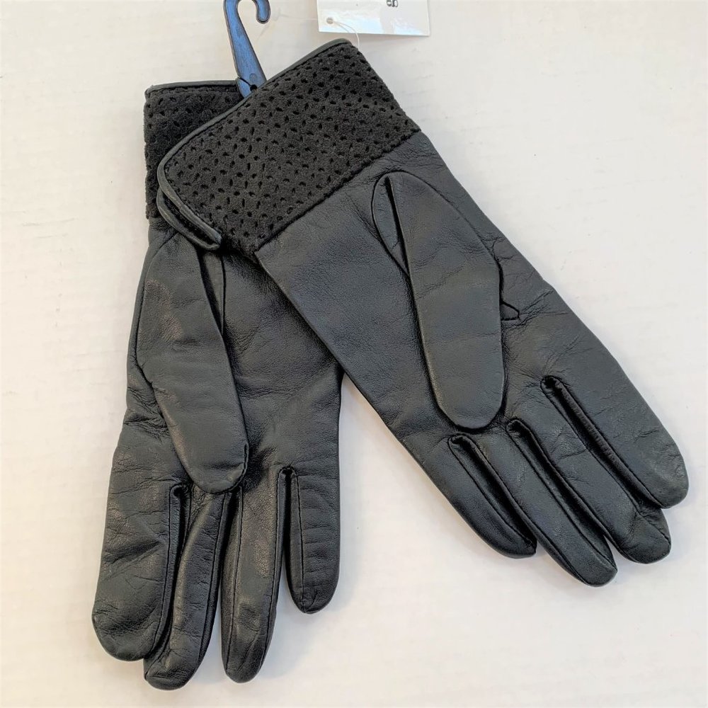 New Grandoe Black Genuine Leather Cashmere Blend Lined Winter Gloves - Picture 3 of 7